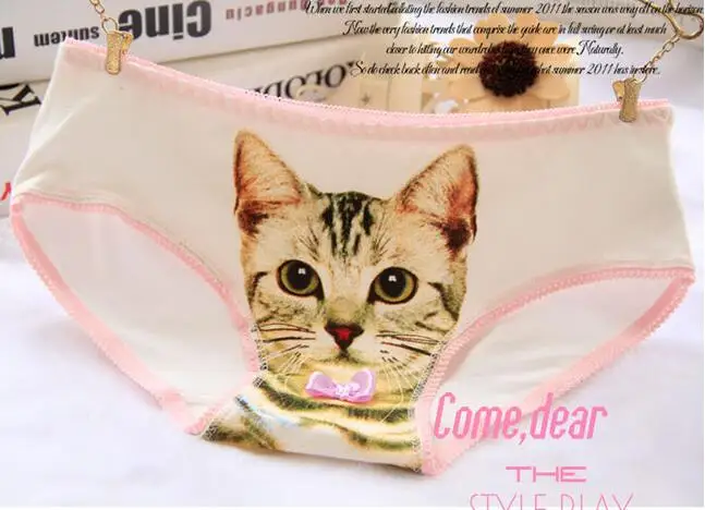 Free Shipping 2019 new cat 3D pattern triangulation small ladies underwear full cotton feline Size M L #7340 | Женская одежда