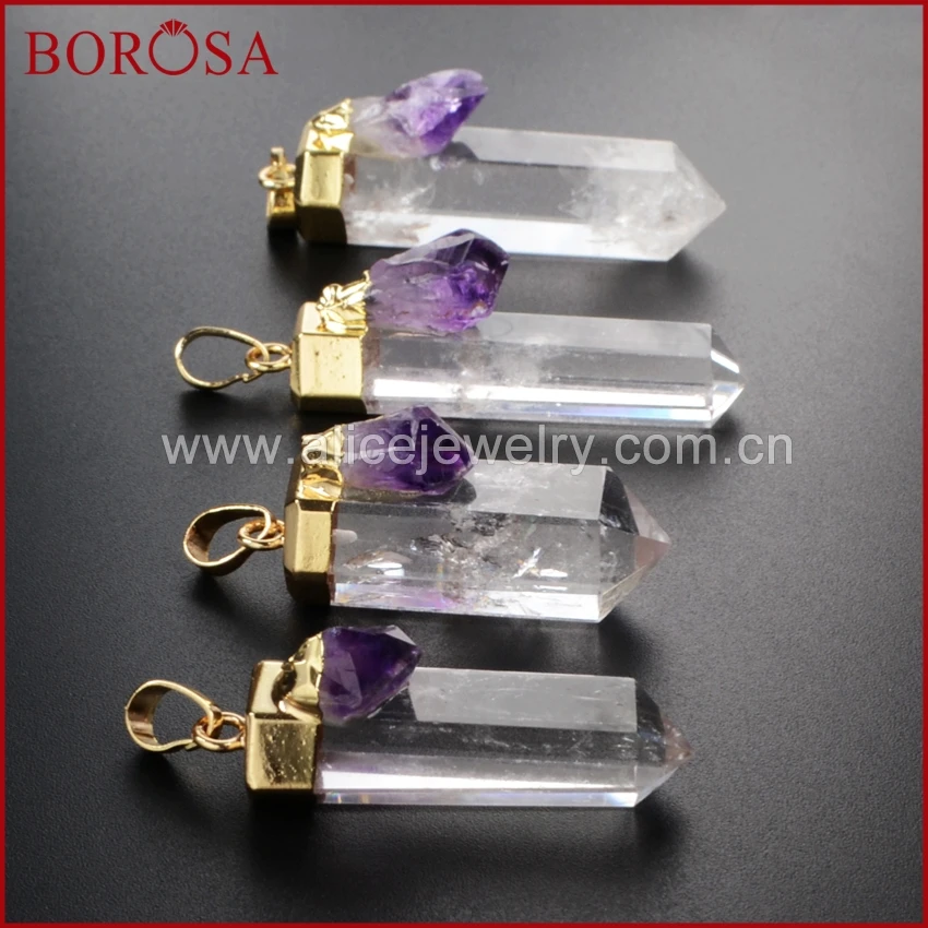 BOROSA Модный золотой кластер Aura Druzy кварцевый кристалл и Аметист Друза кулон для