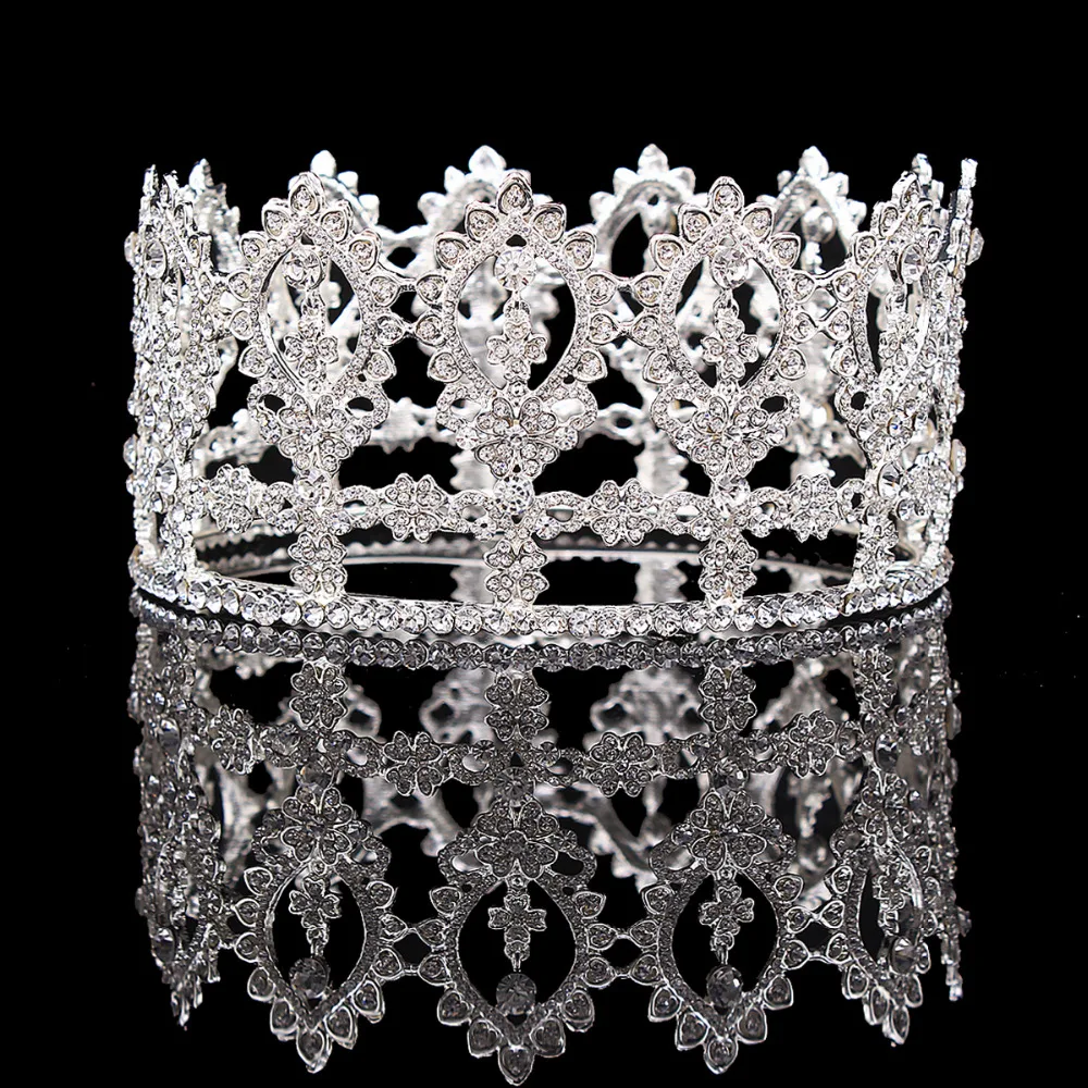 

Round Crowns Wedding Tiara Crystal Vintage Crown Bridal Pageant Party Tiara Silver Color Queen Hair Jewelry Accessories HG0050