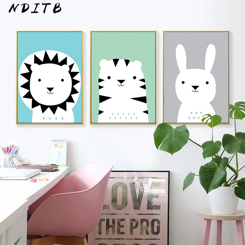 Woodland Animal Baby Nursery Wall Art Canvas Posters Prints Cartoon Painting Nordic Kids Decoration Pictures Bedroom | Дом и сад