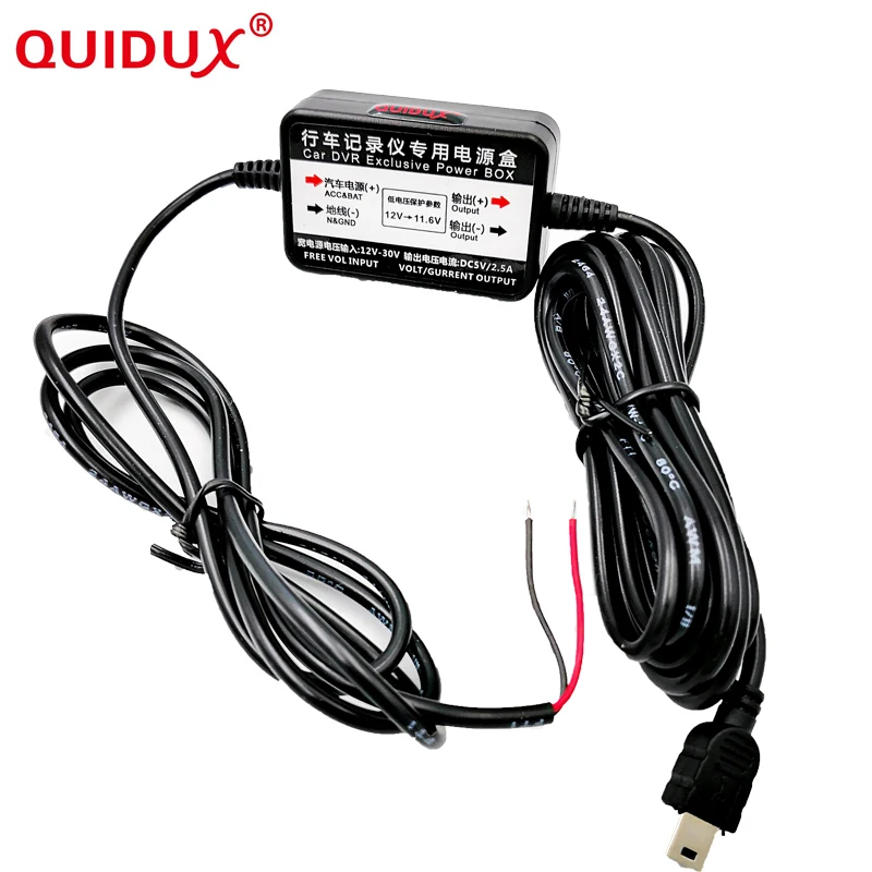 

WHEXUNE New DC 5V 2.5A Mini USB Port Wire Cable Car Charger Kit For Car DVR Exclusive Power Supply Box with low voltage protecti