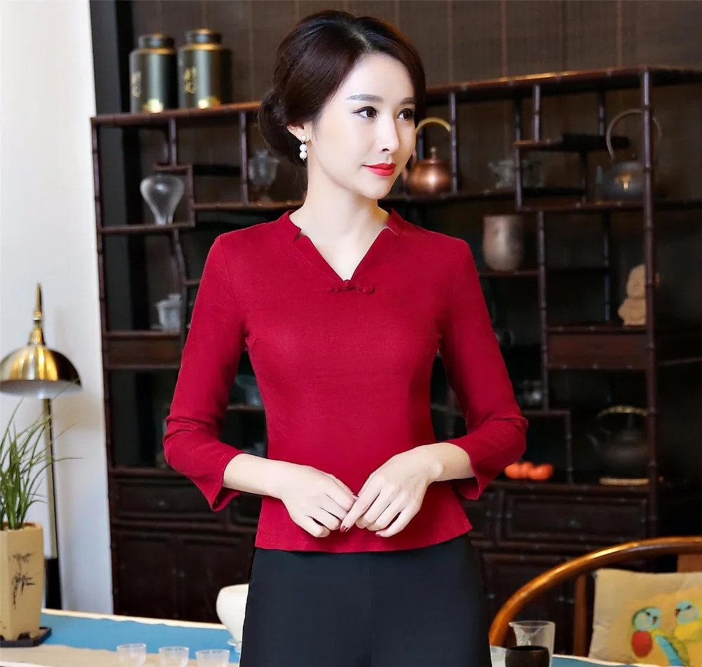 Shanghai Story Vintage Chinese Women's Shirt Cotton Linen Blouses Ladies Qipao chinese traditional Top Cheongsam |
