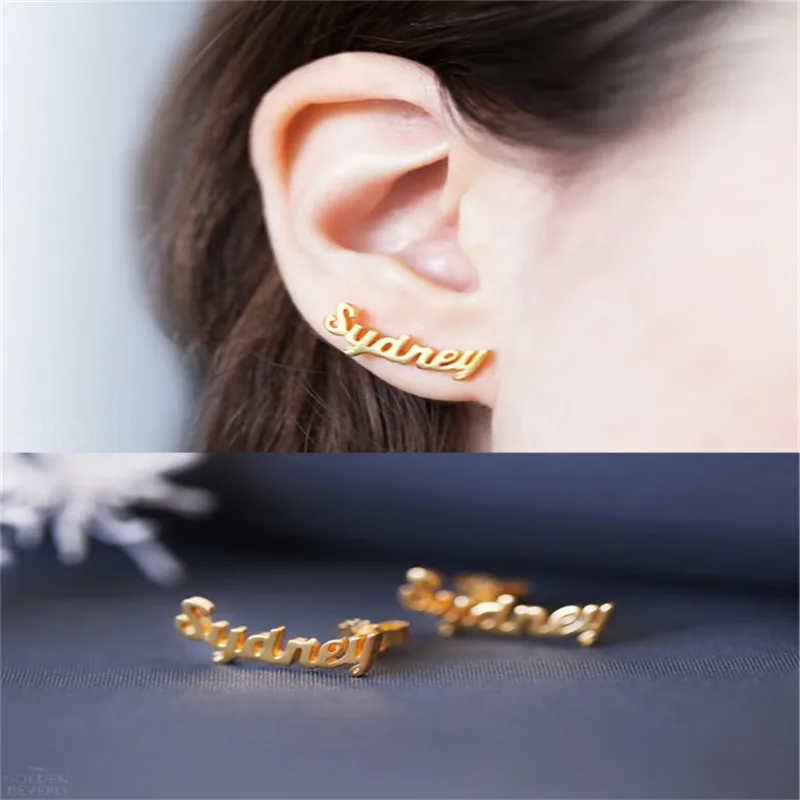 

Romantic Jewelry Boucle D'oreille Femme Stainless Steel Custom Name Earrings Three Color Personalized Stud Earrings Brincos