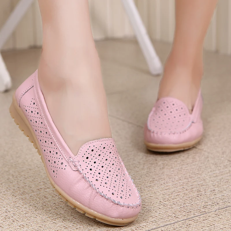 Лоферы BeckyWalk женские из натуральной кожи балетки без застежки с вырезами лоферы