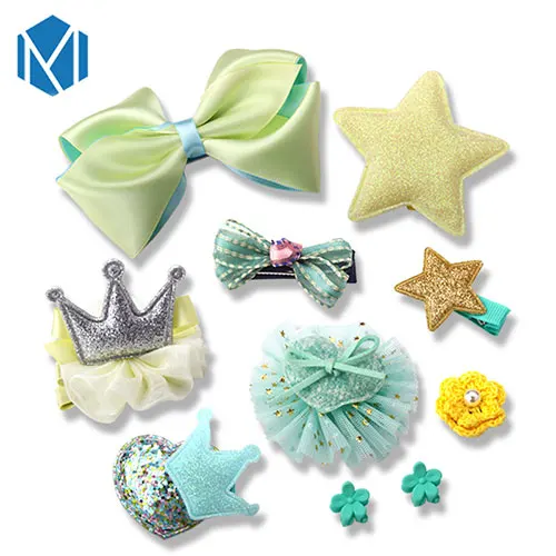Yellow Set H MISM 10 шт. заколка для волос набор милая Корона бант вид шпилька цветок Звезда Девушки аксессуары для волос головной убор повязка для волос - Цвет: Yellow Set