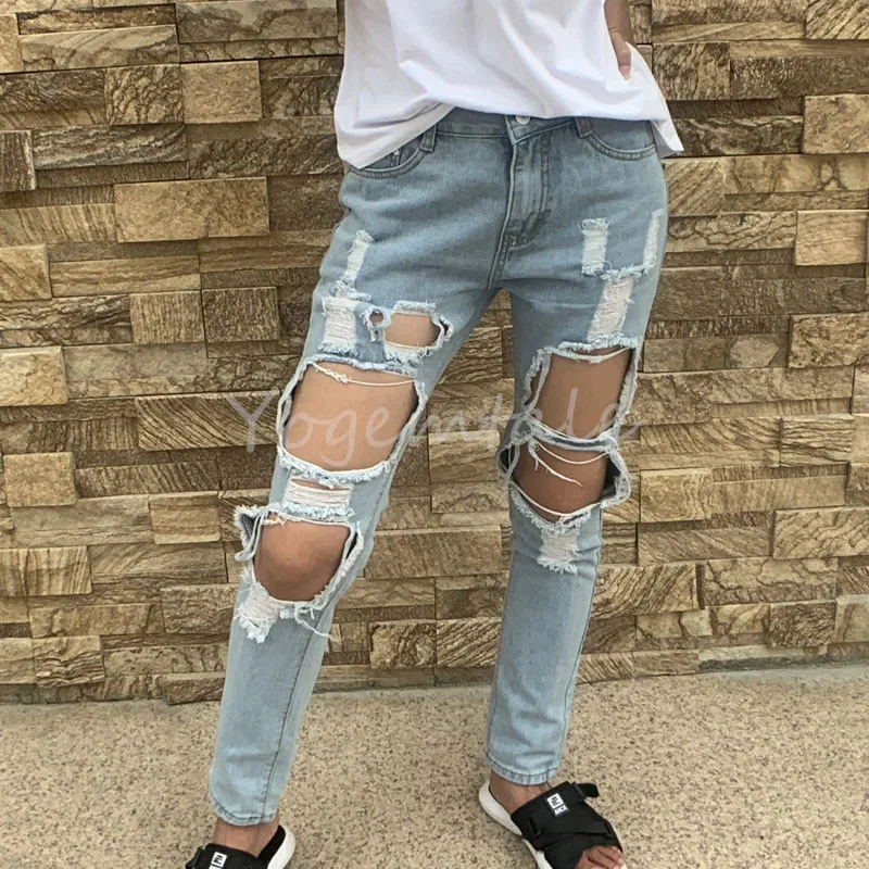 Модные летние рваные джинсы в стиле панк для женщин винтажные брюки с дырками