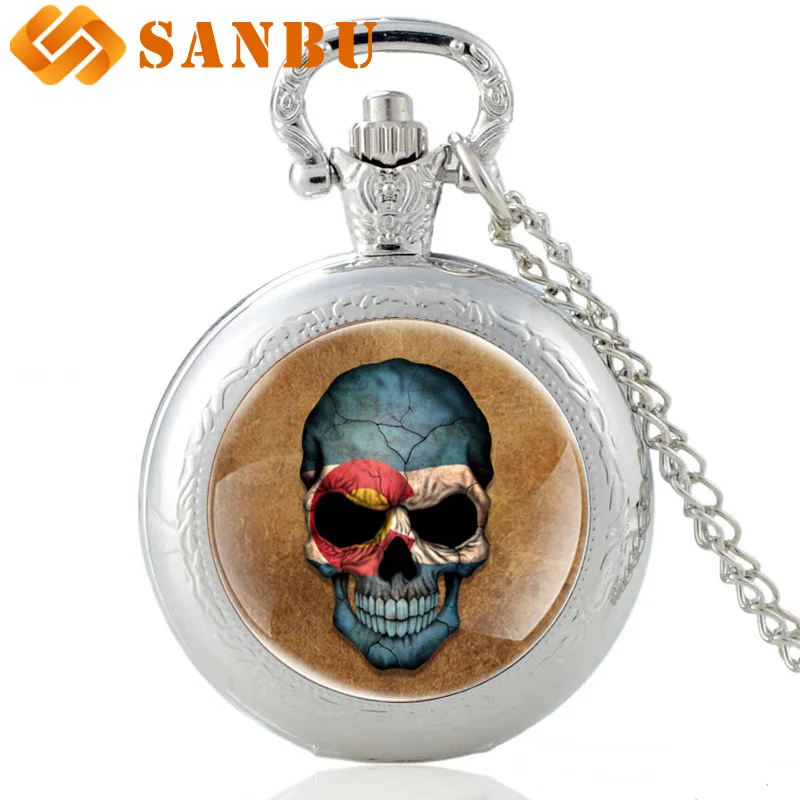 

Vintage Men Bronze Skull Pocket Watch Quartz Necklace Skeleton Jewelry