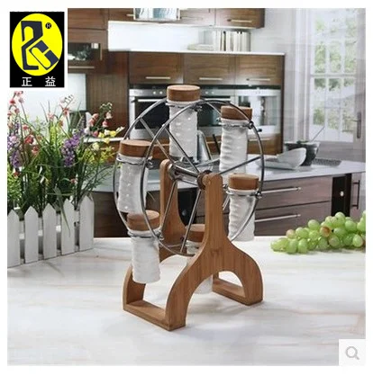 Креативный керамический горшок для приправ с колесиком обозрения и бамбуковой