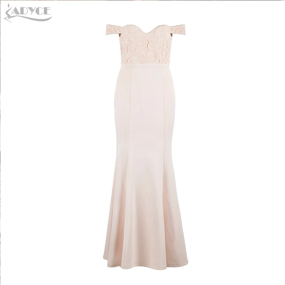 Adyce 2019 New Arrival Women Long Bandage Dress Apricot Strapless Lace Maxi Dresses Celebrity Party Vestidos de festa | Женская одежда