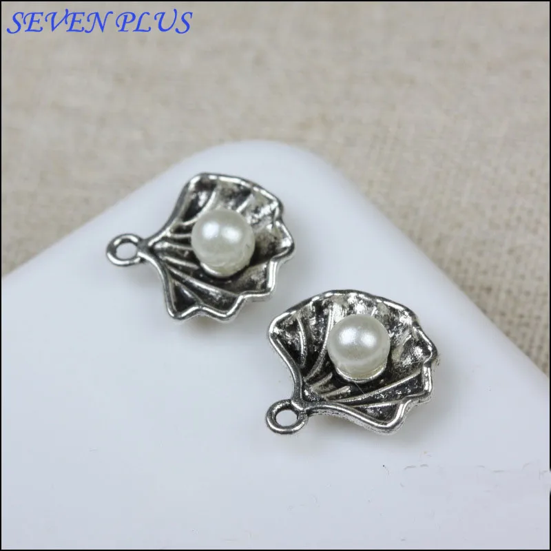 

High Quality 20 PCS/Lot 15mm*15mm Antique Silver Plated Simulated Pearl Shell For DIY Jewelry Making