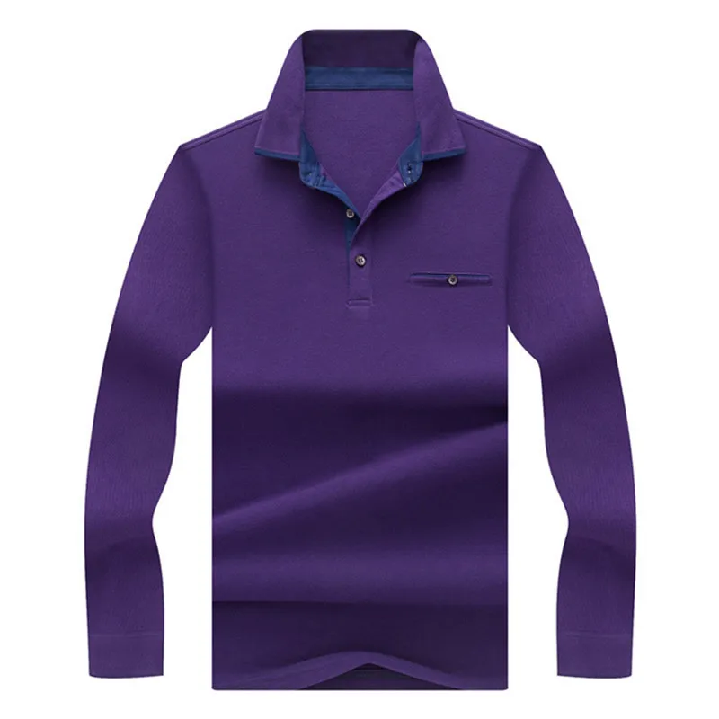 Purple Поло Homme Демисезонный поло Высококачественная брендовая одежда с длинными рукавами Для мужчин рубашка Бизнес Повседневное Однотонная рубашка Masculina мужской Костюмы - Цвет: Purple