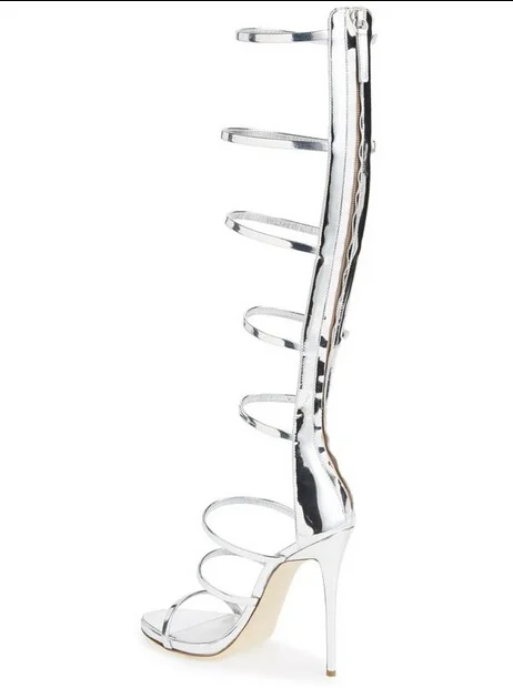 Женские босоножки на высоком каблуке золотистые/Серебристые