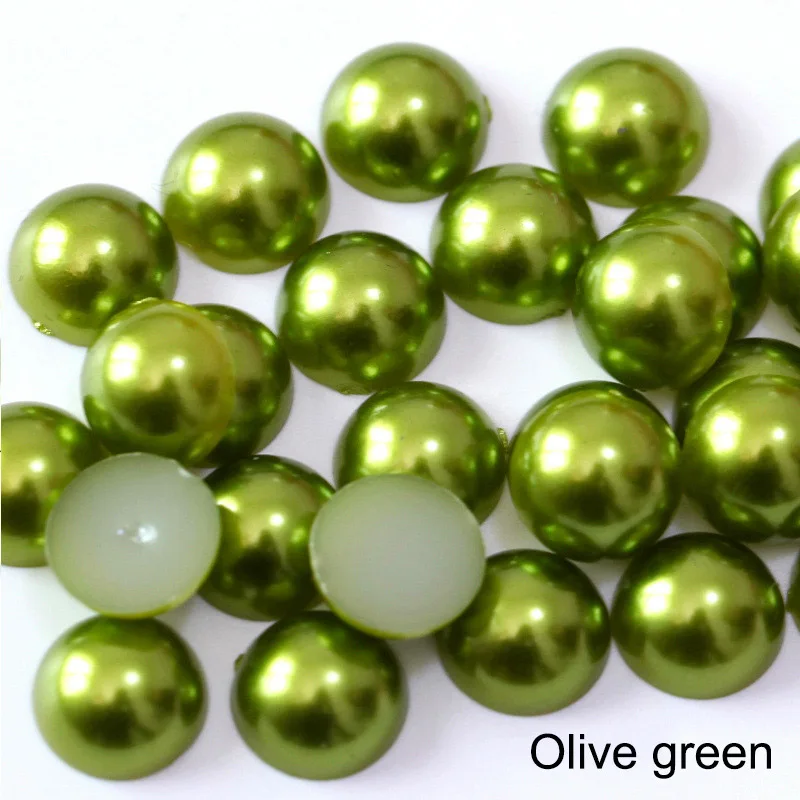 Olive green 2-14 мм полукруглые Акриловые Имитация плоские бусины жемчуга для рукоделия украшения ногтей украшения Аксессуары - Цвет: Olive green