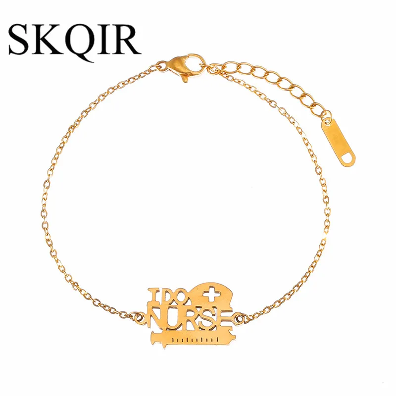 SKQIR Unique Medical Sign Bracelets Jewellry For Women Silver Color Stainless Steel Chain I Do Nurse Doctor Bracelet | Украшения и