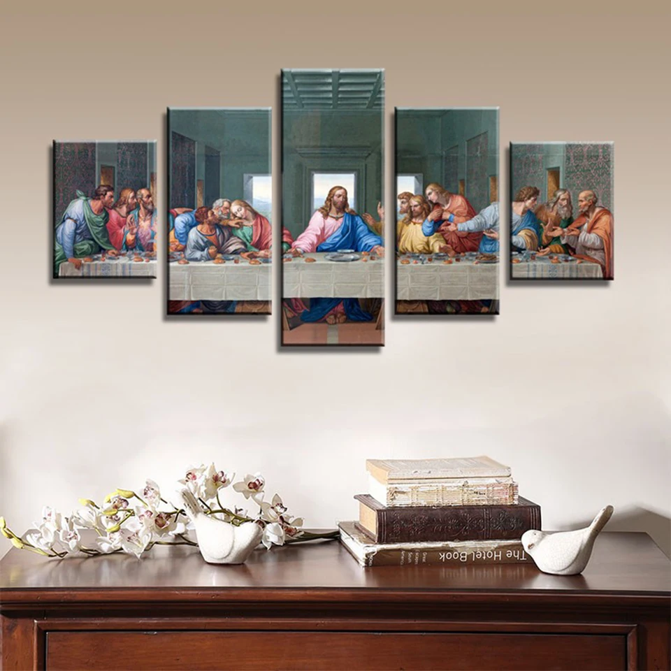 

Embelish Canvas Modern Home Decoration Living Room Or Bedroom Wall Art Poster 5 Panel Last Supper Painting Print Pictures