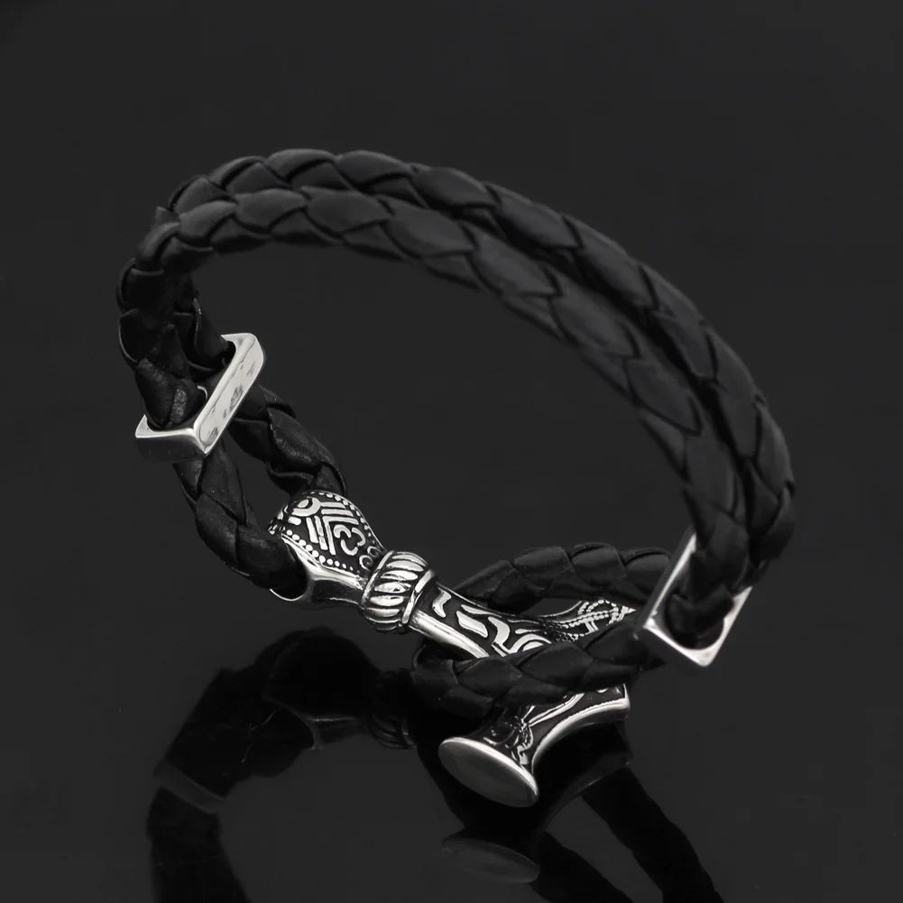 Мужской браслет Молот mjolnir скандинавский Викинг с подарочной сумкой valknut из кожи