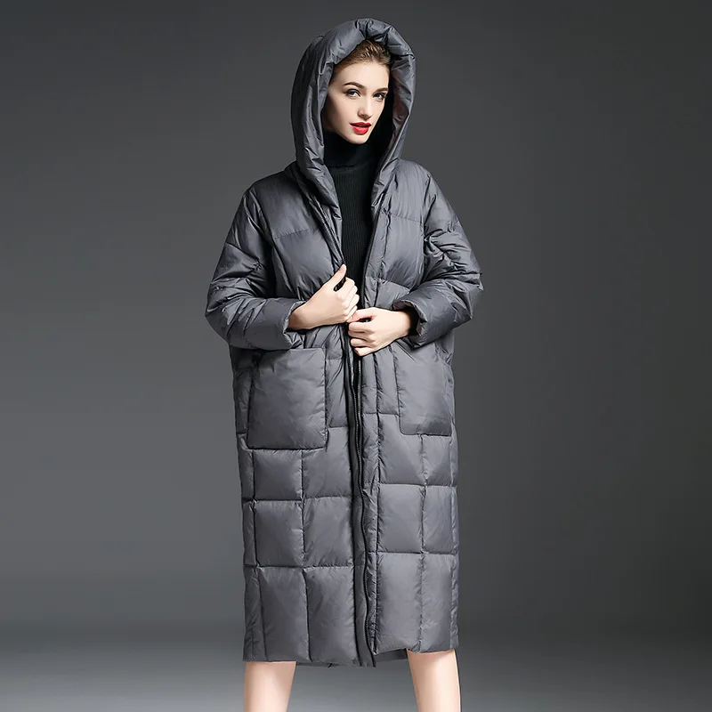 Европейская мода 2017 зимняя куртка для женщин х длинный свободный стиль пуховик с