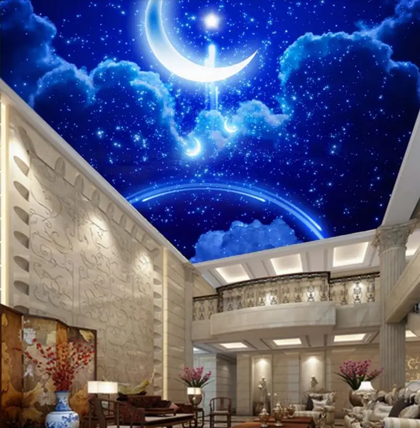 

custom 3d ceiling nonwoven wallpaper Star Moon wallpaper for bedroom walls ceiling wall papers home decor