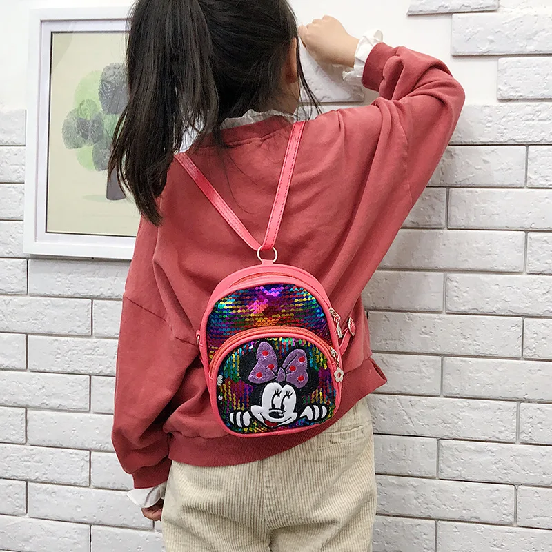new Disney cartoon Minnie children's bag sequins girls backpack shoulder slung princess bag child purse