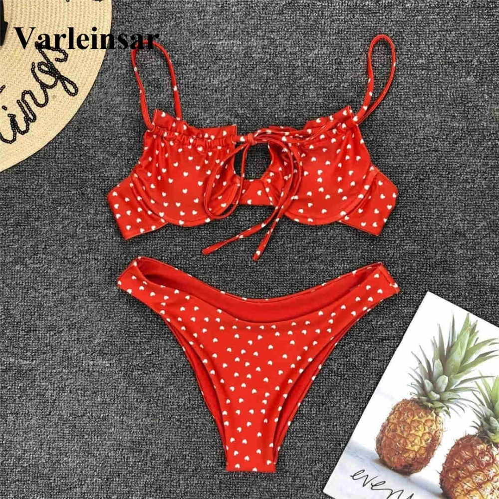 Косточками бразильские бикини 2019 Для женщин купальники в красный горошек