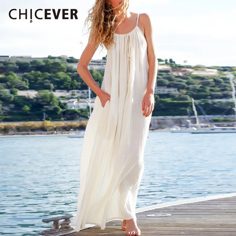 Женское Повседневное платье CHICEVER однотонное белое на тонких бретельках с