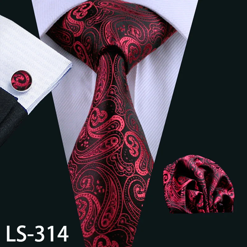 LS-314 LS-704, мужской галстук, шелк, красный, в клетку, жаккардовый, тканый, свадебный галстук, Barry.Wang, Hanky, запонки, набор, галстук для мужчин, деловые, вечерние - Цвет: LS-314