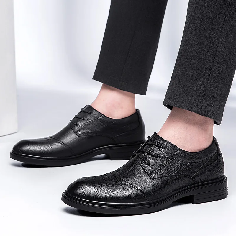 AGUTZM 4186 Fashion New 100% Embossed Cow Leather Rubber Sole Men's Business Casual Shoes Plus Size : 36-48 | Обувь