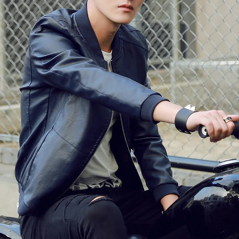 

Loldeal Mens Long Sleeve Premium Stand Collar Zip Up Faux Leather Jacket