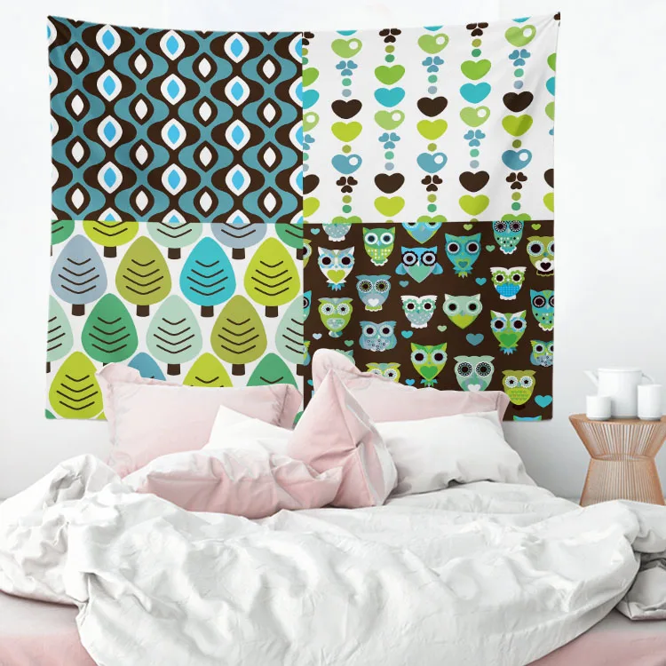 130x150cm Cartoon Animals Colorful Elephants I love My Kittey Cute Owls Kids Decoration Blanket Bedroom Wall Art Tapestry | Дом и сад