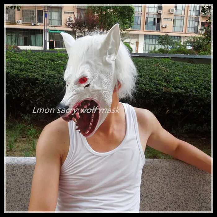 Free shipping New Halloween Scary Horror White Wolf Head Mask Party Animal Red Eye Maw Face | Дом и сад