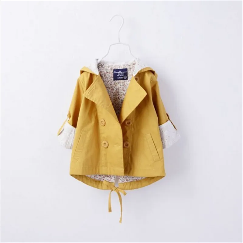yellow as picture Куртка для девочек весенне-осеннее пальто с капюшоном для девочек хлопковая куртка для девочек от 2 до 10 лет, желто-розовый плащ-ветровка верхняя одежда - Цвет: yellow as picture