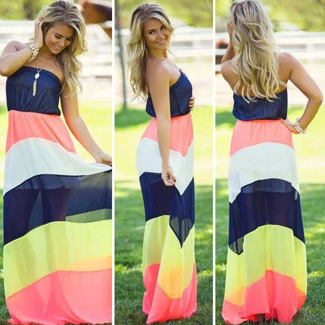 Милое женское свободное Повседневное платье макси лоскутное шифоновое без