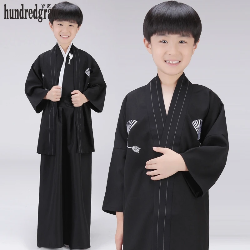 Кимоно для мальчиков традиционное в японском стиле юката черный костюм