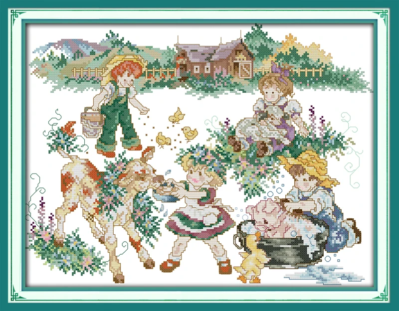 

Country life (2) cross stitch kit lanscape garden 14ct 11ct count printed canvas stitching embroidery DIY handmade needlework