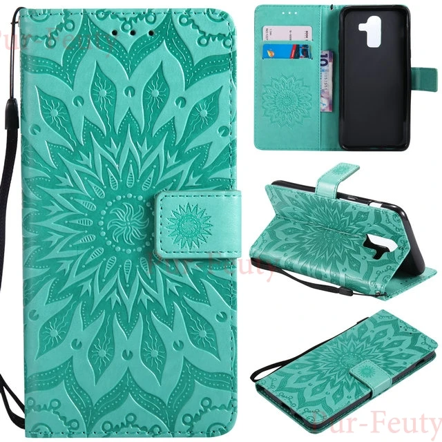Green case Чехол для samsung Galaxy J8 J810 J810F/DS кожаный флип-чехол с принтом бумажник J 8 SM-J810F/DS SM-J810 SM-J810G смартфона - Цвет: Green case