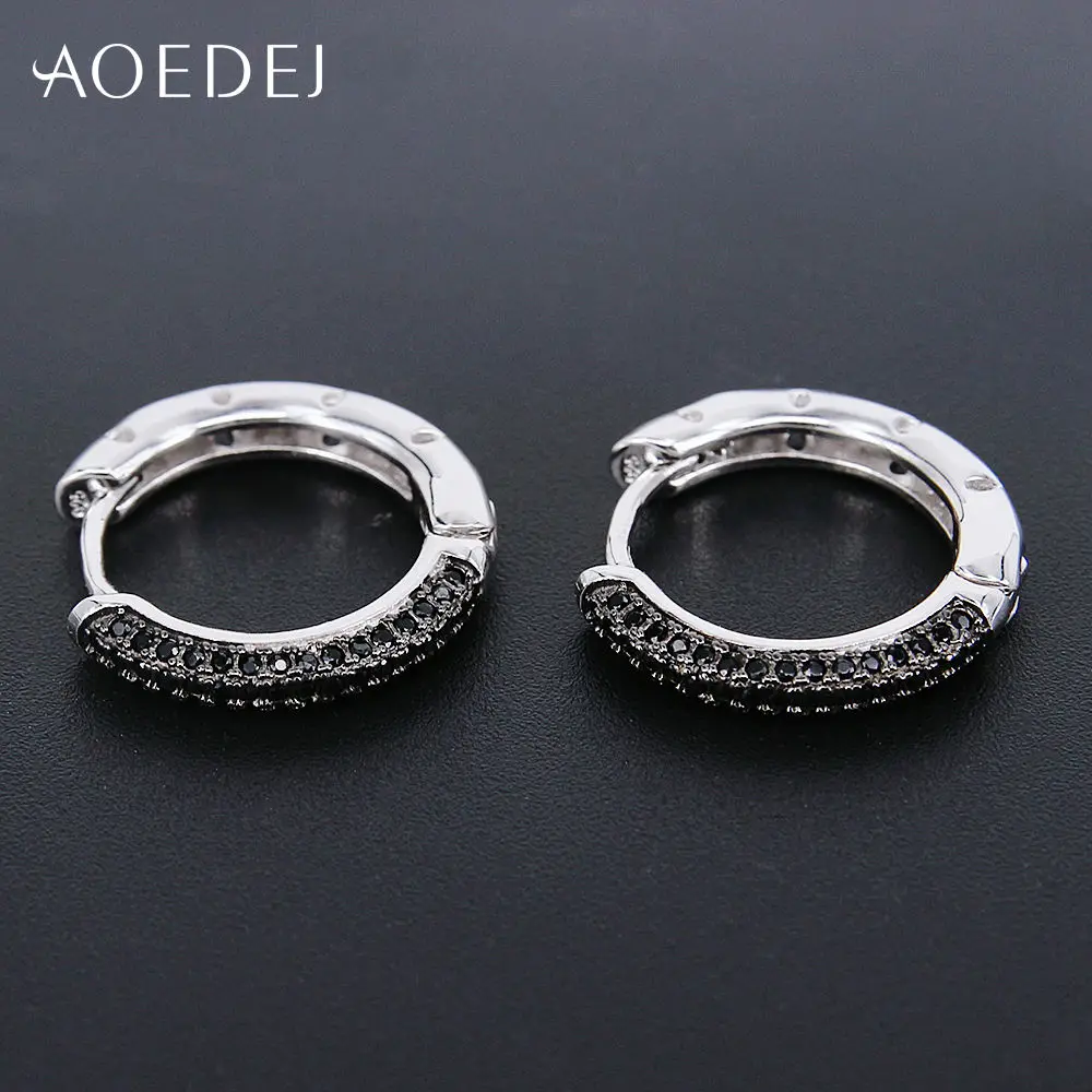 AOEDEJ, настоящее 925 пробы, серебряные серьги-кольца для женщин и мужчин, черные серьги с кубическим цирконием, серьги с кристаллами ювелирные изделия Orecchini Argento 925