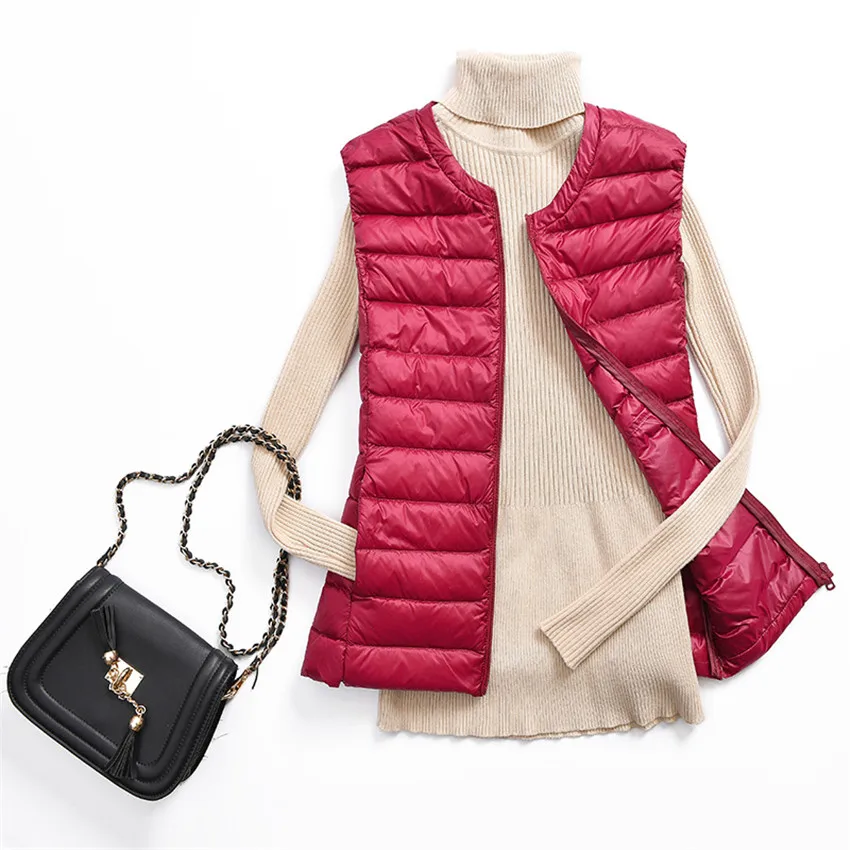 Осень зима 2018 Женский легкий тонкий жилет на белом утином пуху женское тонкое