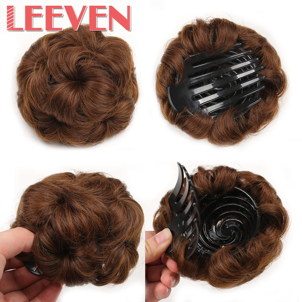 Leeven Для женщин вьющиеся Chignon клип в упругой поддельные Синтетические волосы Бун