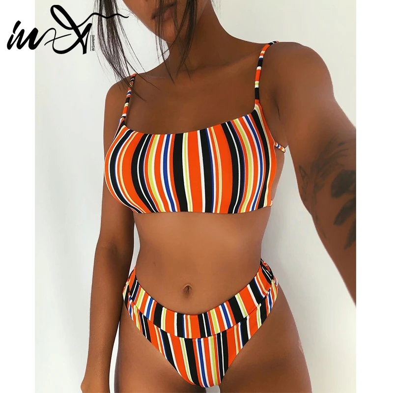 In X полосатый купальник женский сексуальный бандо Топ Бразильский бикини 2019