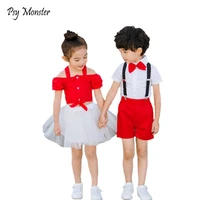 boys girls t shirt skirt shorts 2pcs school uniforms suit teenager students kindergarten skirt dress performance clothing set
