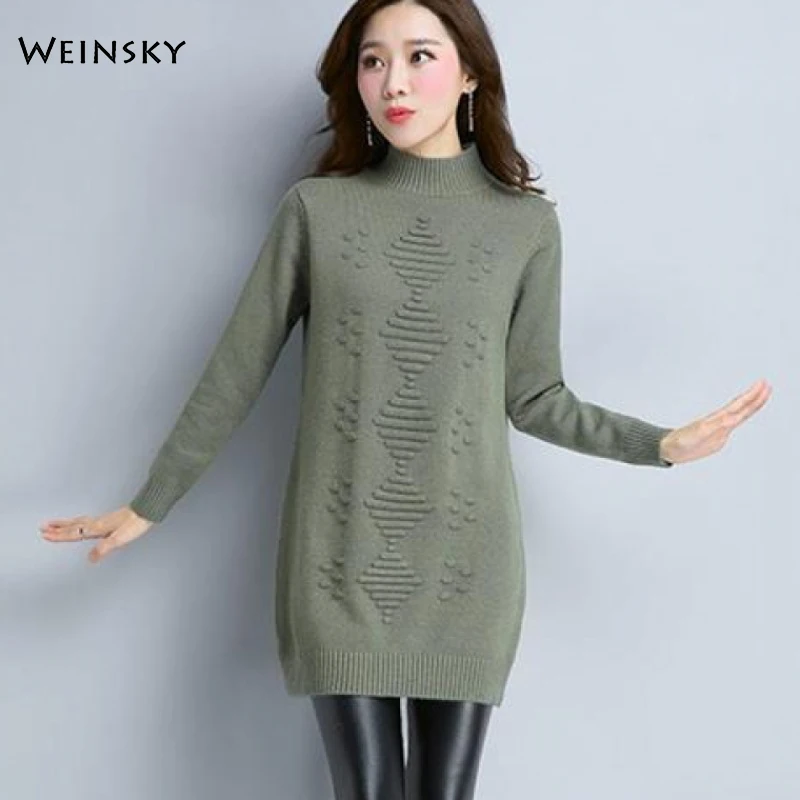 

Women Knitted Sweater And Pullovers Turtleneck Korean Fashion Style Long Sweaters Winter And Autumn 2019 New Solid Sweater