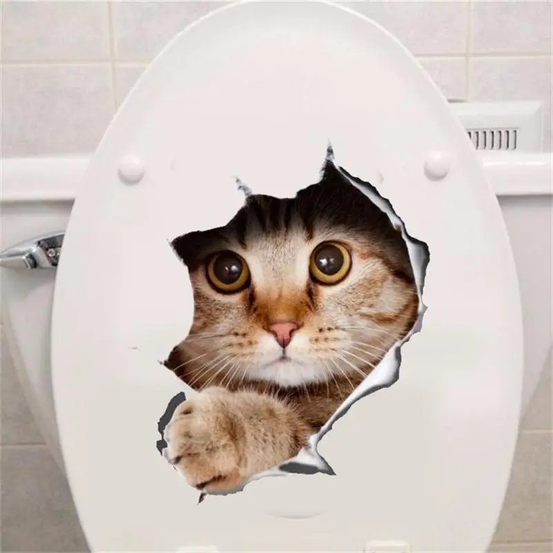 3D наклейки на стену в виде кошки декоративные смешных животных Постер из ПВХ