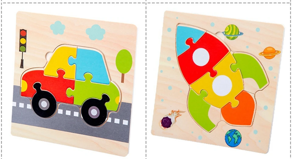 Kids Toys Montessori 3D Puzzles Toys for Children Cartoon Traffic Animal Wooden Puzzle Jigsaw Baby Education Toy Puzzles Gift