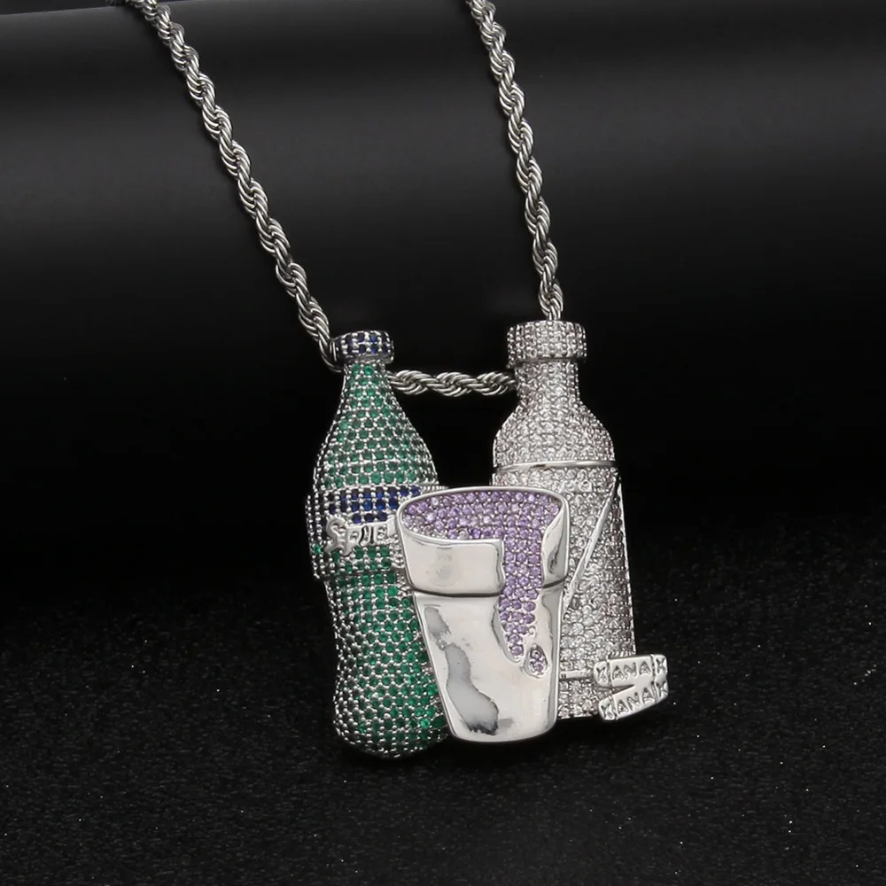 Для мужчин хип хоп iced out bling подвеска в виде бутылки вина ожерелья для проложить