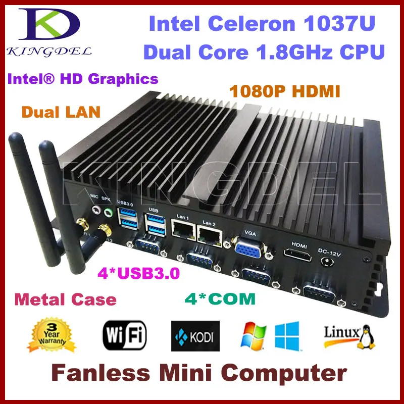 

2016 New Fanless Mini PC Industrial Computer, Intel Celeron 1037U CPU, Barebone, 2*1000M LAN, 4*COM, 4*USB 3.0, 300M WiFi, HDMI