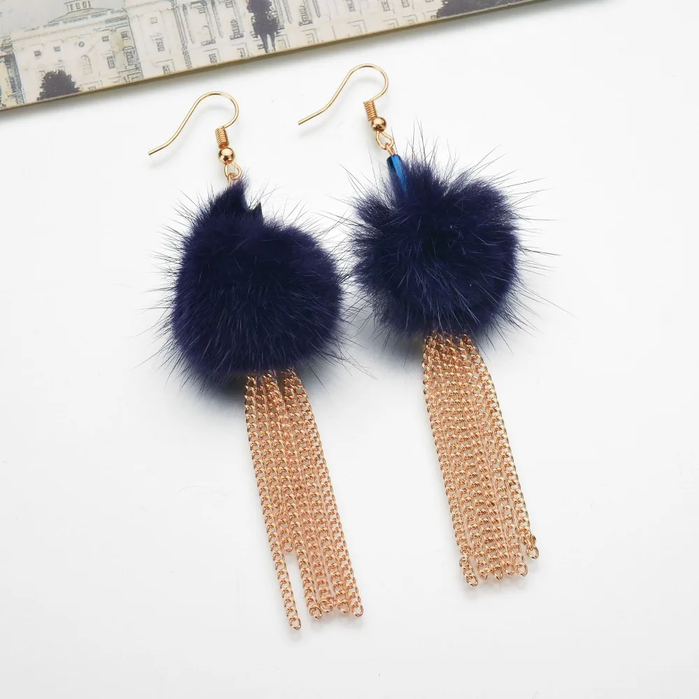 SexeMara Fashion Earrings Metal Mink Fur Ball Gold Earring Flower for Women Tassel Drop | Украшения и аксессуары