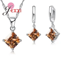 newest quadrilateral 925 sterling silver jewelry sets women 8 colors cz crystal necklaceearrings jewelry wholesale price
