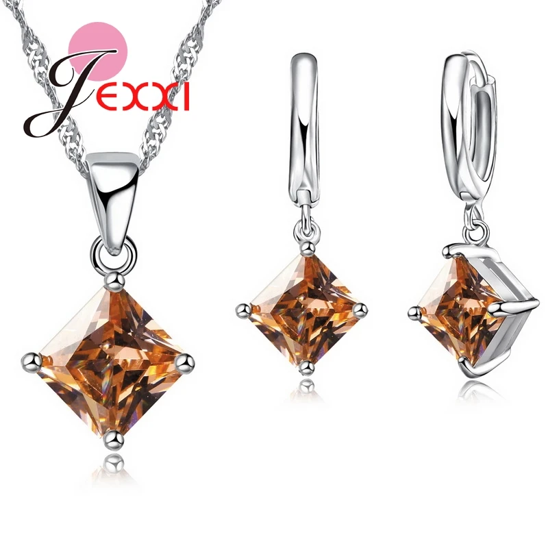Женский ювелирный комплект из колье и серёг серебра 925 пробы 8 цветов|jewelry sets