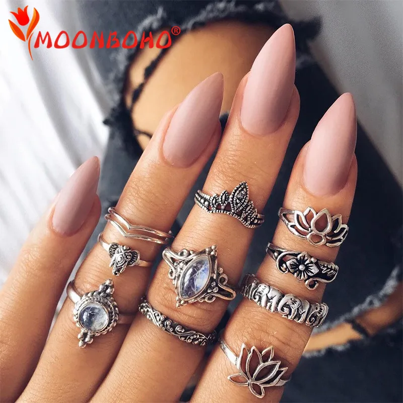 10 шт./компл. миди кольца комплект Богемия цветы слон anillos mujer Boho украшения для