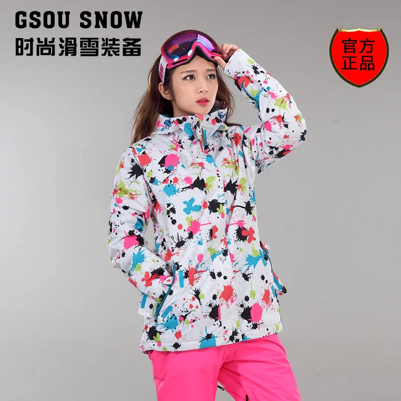 Популярная женская лыжная куртка с цветочным принтом зимняя уличная